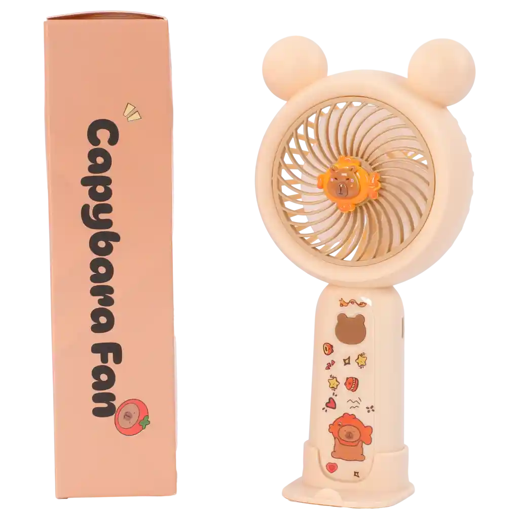 mumuso_capybara_handventilator_kunststoff_beige_2.webp MUMUSO Capybara Cartoon Handheld Fan in Beige - kompakter USB Ventilator mit süßem Capybara-Motiv.