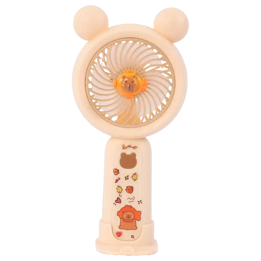mumuso_capybara_handventilator_kunststoff_beige_3.webp MUMUSO Capybara Cartoon Handheld Fan in Beige - kompakter USB Ventilator mit süßem Capybara-Motiv.
