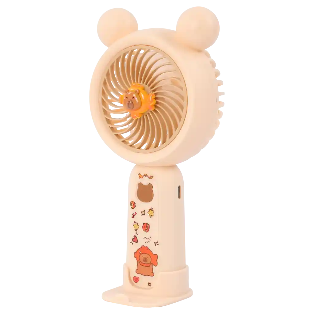 mumuso_capybara_handventilator_kunststoff_beige_4.webp MUMUSO Capybara Cartoon Handheld Fan in Beige - kompakter USB Ventilator mit süßem Capybara-Motiv.