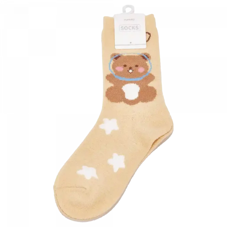 MUMUSO Cartoon Crew Socks mit Bärchen in Gelb - bequeme Damenstrümpfe für den täglichen Gebrauch.