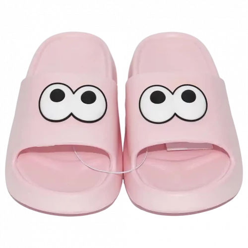 MUMUSO Damen Badeschuhe in Pink (38/39) mit großen Augen – perfekt für Zuhause und entspannte Tage.