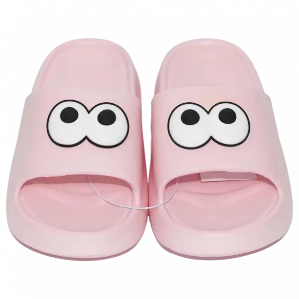 MUMUSO Damen Badeschuhe in Pink (38/39) mit großen Augen – perfekt für Zuhause und entspannte Tage.