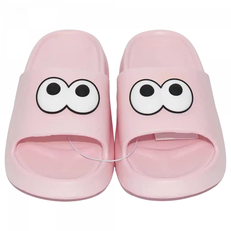 MUMUSO Damen Badeschuhe in Pink (38/39) mit großen Augen – perfekt für Zuhause und entspannte Tage.