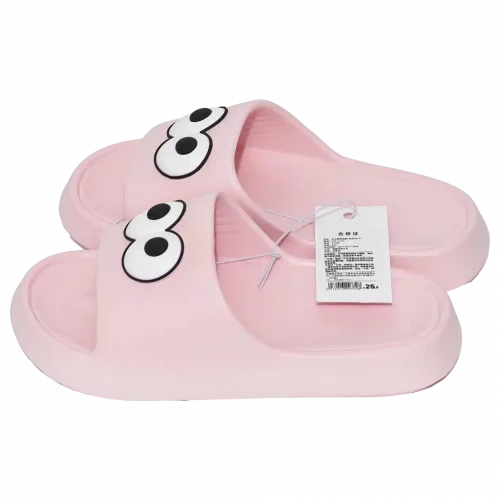 MUMUSO Damen Badeschuhe in Pink (38/39) mit großen Augen – perfekt für Zuhause und entspannte Tage.