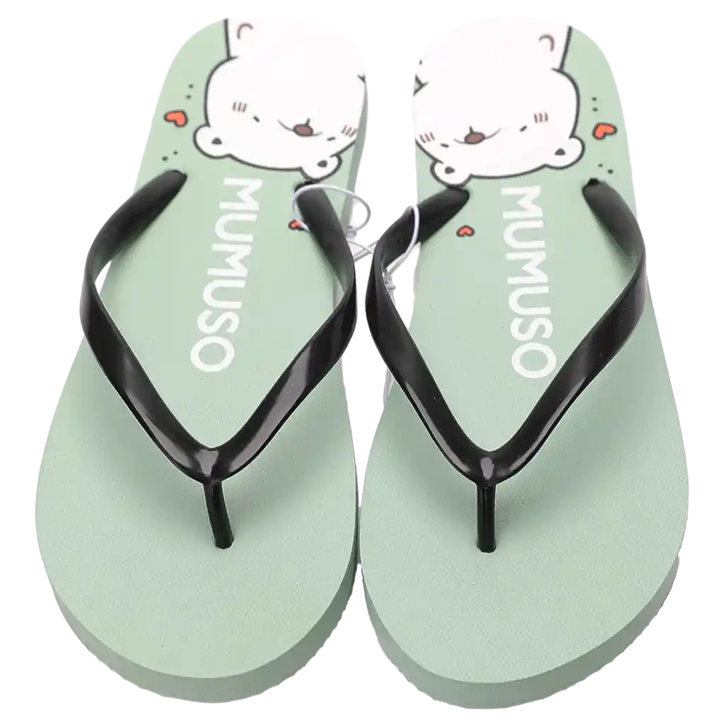 mumuso_damen_flip_flops_40-41_gruen_baerenmotiv.webp MUMUSO Damen Flip-Flops in Grün (Größe 40-41) mit niedlichem Bärenmotiv – ideal für den Sommer.
