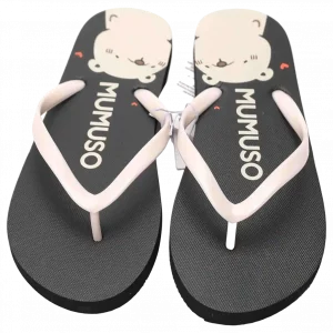 MUMUSO Damen Flip-Flops in Schwarz, Größe 38-39 – ideal für den Sommer mit süßem Bärenmotiv.
