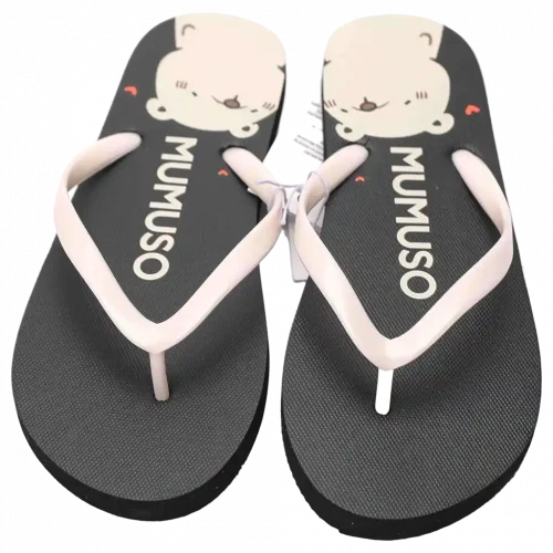 MUMUSO Damen Flip-Flops in Schwarz, Größe 38-39 – ideal für den Sommer mit süßem Bärenmotiv.