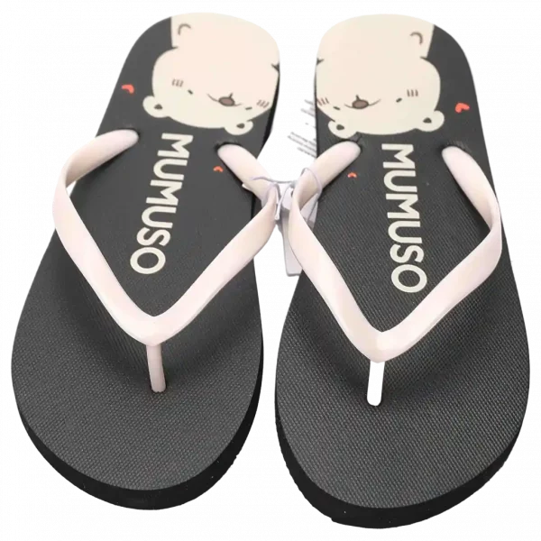 MUMUSO Damen Flip-Flops in Schwarz, Größe 38-39 – ideal für den Sommer mit süßem Bärenmotiv.
