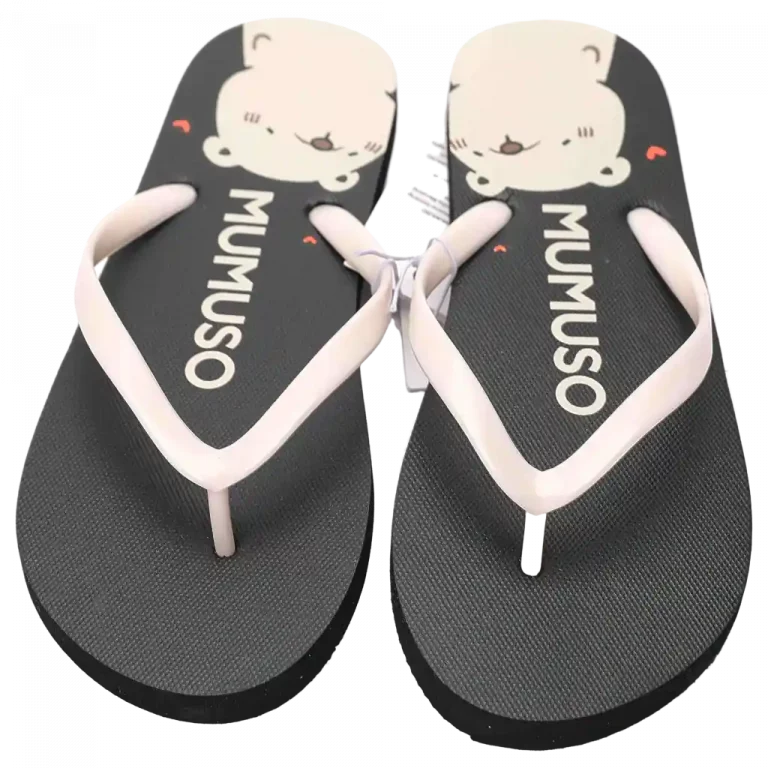 MUMUSO Damen Flip-Flops in Schwarz, Größe 38-39 – ideal für den Sommer mit süßem Bärenmotiv.