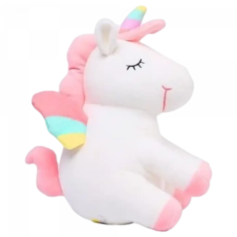MUMUSO Einhorn Plüschtier in Weiß mit bunten Akzenten – weich und ideal zum Kuscheln für Kinder.