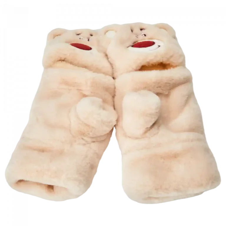 MUMUSO Fäustlinge aus Plüsch in hellem Beige, ideal für kalte Tage und warme Hände.