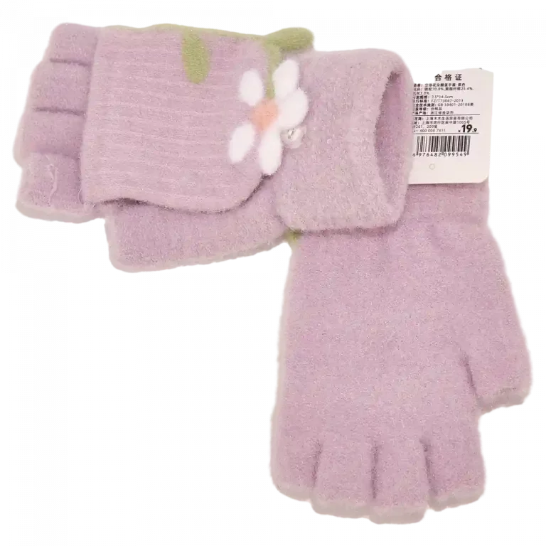 MUMUSO Fingerhandschuhe in lila mit Blumenapplikation - ideal für Damen und warmen Tragekomfort.