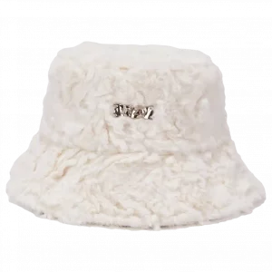 MUMUSO weißer pelziger Fischerhut aus 100% Polyester – modisches und gemütliches Accessoire.