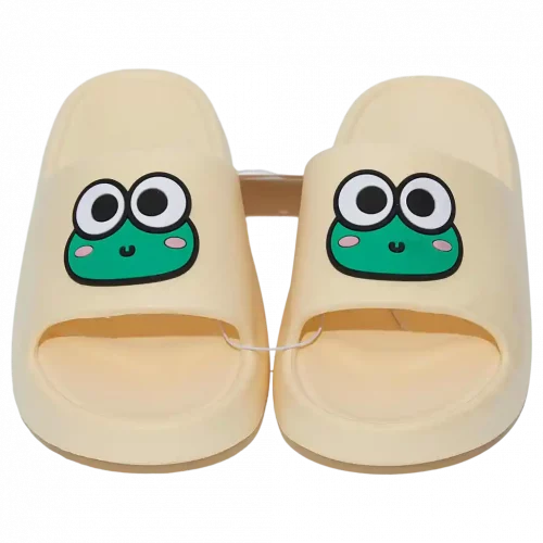 MUMUSO Frauenschuhe aus Kunststoff in Gelb (38/39) mit Frosch-Motiv – bequem und lustig für zuhause.