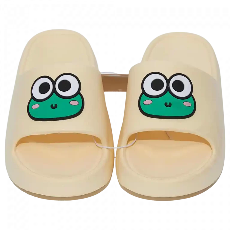 MUMUSO Frauenschuhe aus Kunststoff in Gelb (38/39) mit Frosch-Motiv – bequem und lustig für zuhause.
