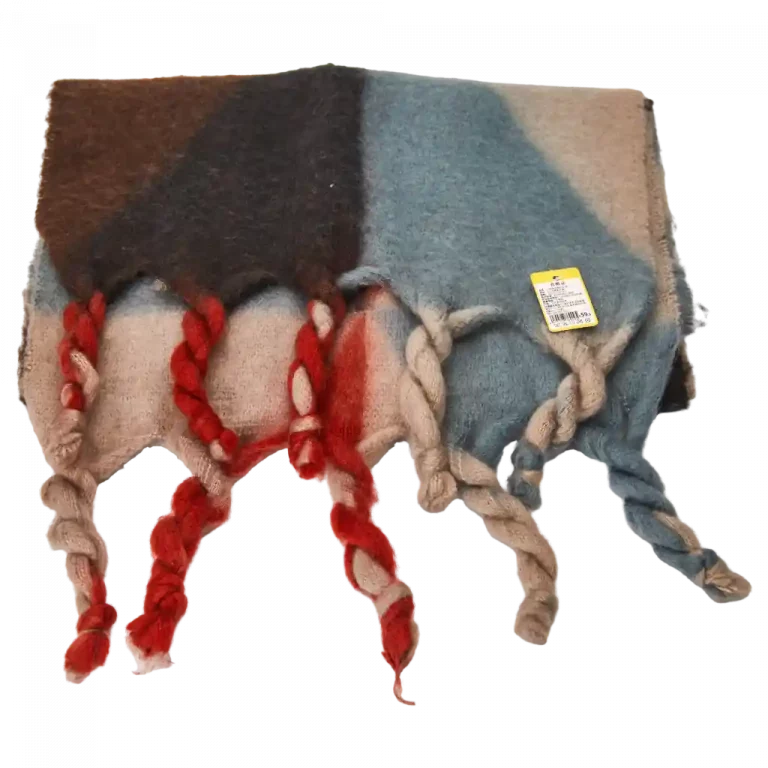 MUMUSO geometrische, mehrfarbige scarf in rot mit geflochtenen Enden - ideal für den Herbst oder Frühling.