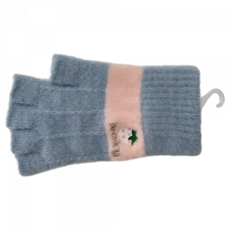 MUMUSO gestrickte Handschuhe für Damen in Blau mit Stickerei – ideal für kalte Tage.