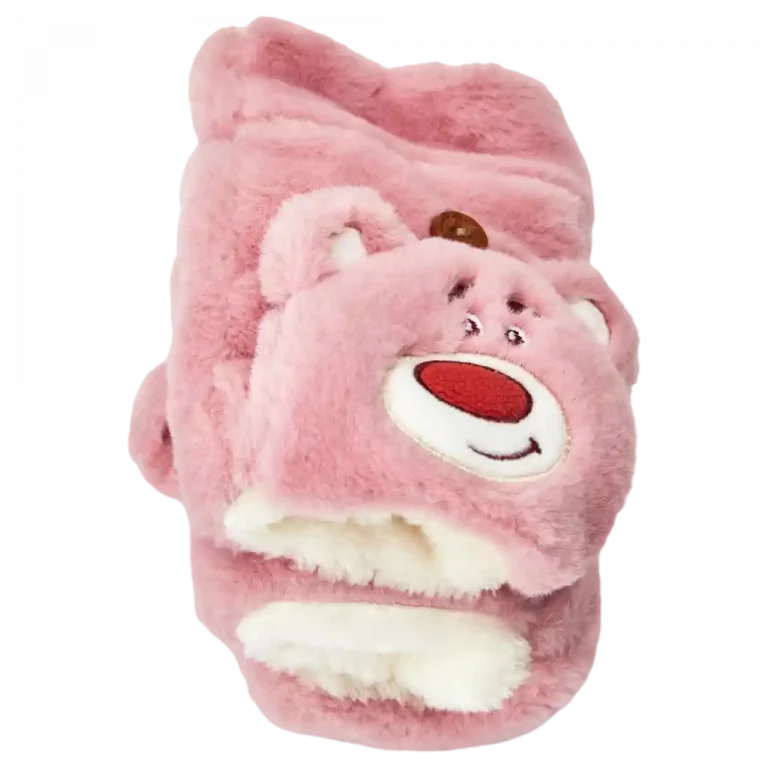 MUMUSO Handschuhe aus weichem Fleece (Rosa) mit Bärenmotiv – kuschelig und perfekt für kalte Tage.