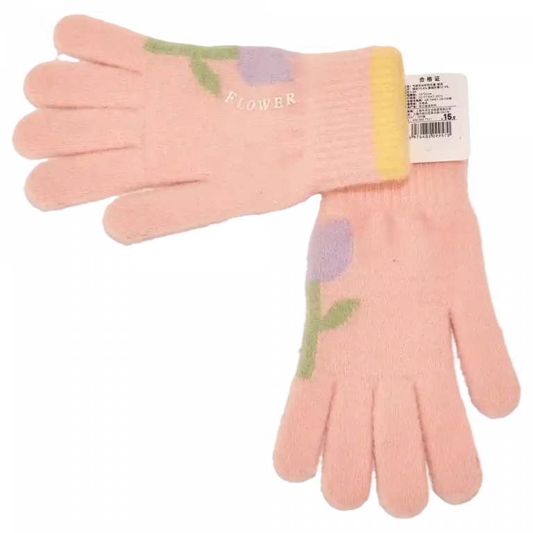 MUMUSO gestrickte Handschuhe in Pink mit Blumenmotiv – ideal für kalte Tage und modische Akzente.