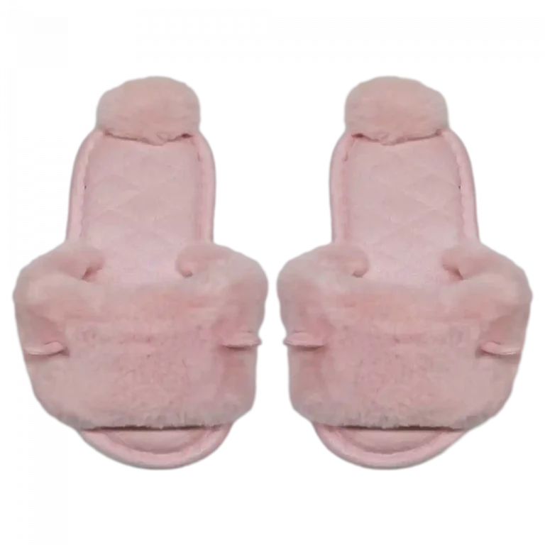 MUMUSO Hausschuhe für Damen mit Kaninchenohren und Pompon in Rosa – bequem und ideal für Zuhause.