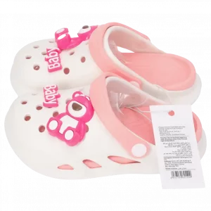 MUMUSO Hausschuhe für Kinder mit Bärchen, weiß/pink – rutschfeste Gartenclogs für bequemes Tragen.