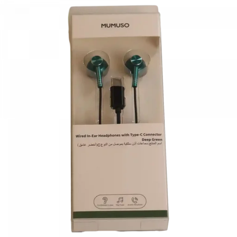 MUMUSO kabelgebundene In-Ear Kopfhörer mit Type-C Anschluss in tiefgrün – ideal für Musikgenuss unterwegs.