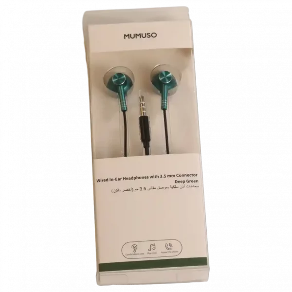 MUMUSO Kabelgebundene In-Ear Kopfhörer mit 3.5 mm Anschluss in tiefgrün – ideal für Musikgenuss unterwegs.