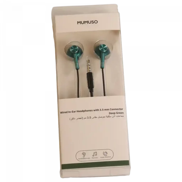 MUMUSO Kabelgebundene In-Ear Kopfhörer mit 3.5 mm Anschluss in tiefgrün – ideal für Musikgenuss unterwegs.