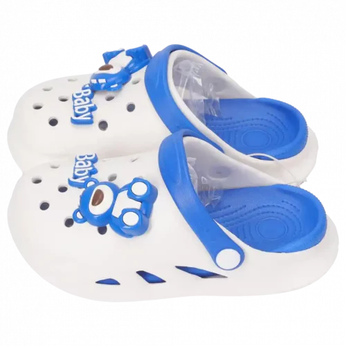MUMUSO bequeme Kinder-Crocs (Weiß/Blau) aus EVA, ideal für den Garten oder die Freizeit.