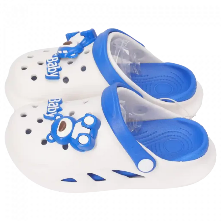 MUMUSO bequeme Kinder-Crocs (Weiß/Blau) aus EVA, ideal für den Garten oder die Freizeit.