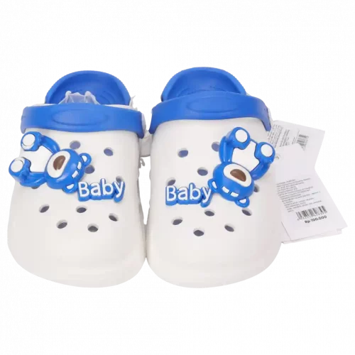 MUMUSO bequeme Kinder-Crocs (Weiß/Blau) aus EVA, ideal für den Garten oder die Freizeit.