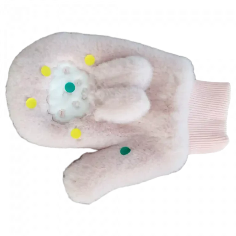 MUMUSO Kinderhandschuhe in rosa mit bunten Punkten und Hasenohren – ideal für kalte Tage und als süßes Accessoire.