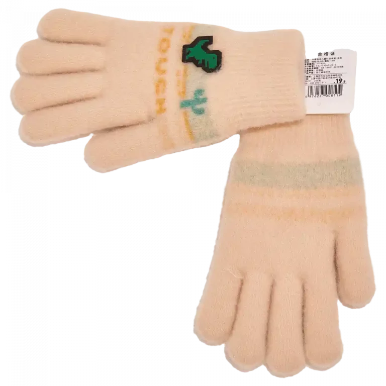 MUMUSO Kinderhandschuhe aus Strick in Beige mit Dinosaurierthema - ideal für kalte Tage und Spiel im Freien.