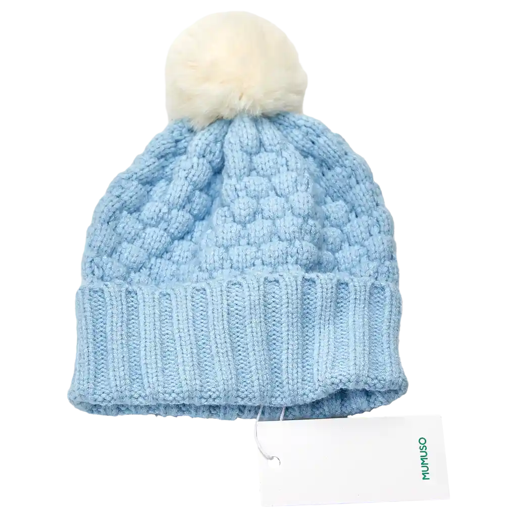 MUMUSO Kinder Wintermütze in Blau mit Pompon – warme und stylische Kopfbedeckung für kalte Tage.
