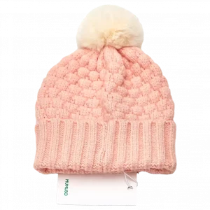 MUMUSO Kinder Wollmütze in Rosa mit Bommel – warme Kopfbedeckung für kalte Tage.