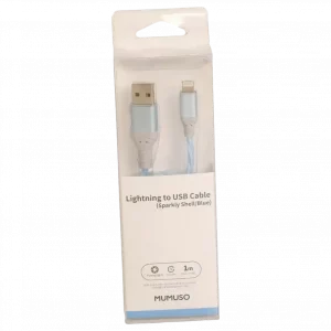 MUMUSO Lightning to USB Kabel (Blau) mit glitzerndem Schild - ideal für schnelle Datenübertragung und Laden.