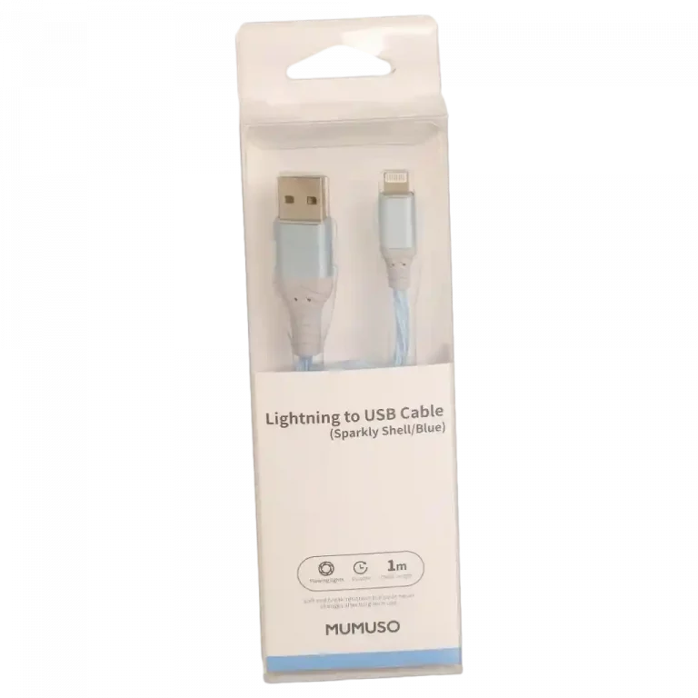 MUMUSO Lightning to USB Kabel (Blau) mit glitzerndem Schild - ideal für schnelle Datenübertragung und Laden.