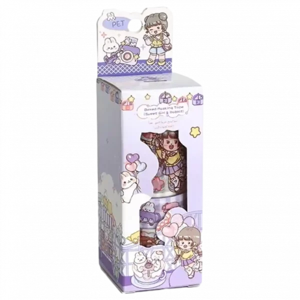 MUMUSO Geschenkverpackung mit maskierender Klebeband, süßes Mädchen und Kaninchen – ideal für Bastelprojekte.