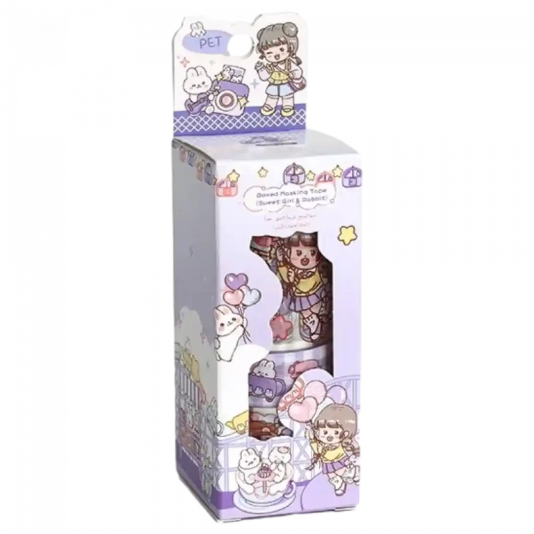 MUMUSO Geschenkverpackung mit maskierender Klebeband, süßes Mädchen und Kaninchen – ideal für Bastelprojekte.