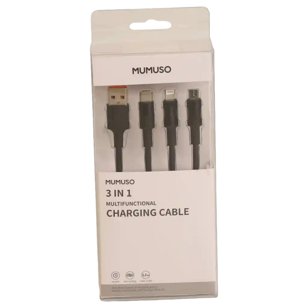 mumuso_multifunktionales_ladekabel_3in1_schwarz.webp MUMUSO 3 in 1 multifunktionales Ladekabel, Schwarz – ideal für das Aufladen von mehreren Geräten.
