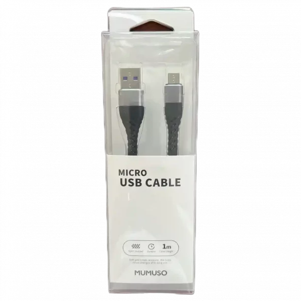 MUMUSO Nylon Micro USB Kabel (1m) in Schwarz – hochwertiges Kabel für schnelles Laden und Datentransfer.