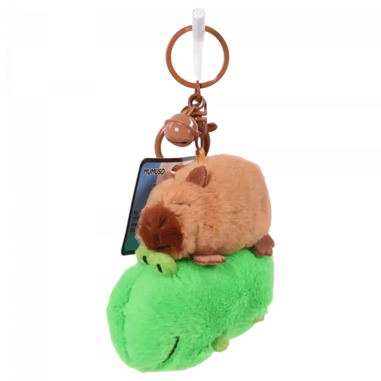 MUMUSO Plüsch-Schlüsselanhänger mit Capybara und Krokodil, grün und braun, ideal als Kinder-Spielzeug.
