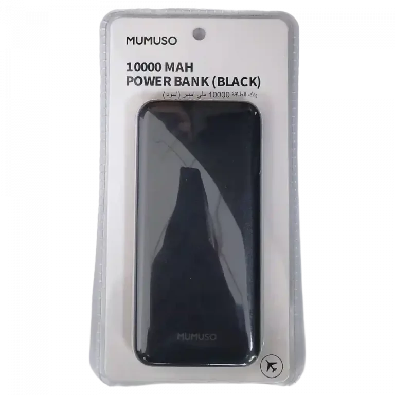 MUMUSO 10000 MAH Power Bank (Schwarz) – tragbare Ladegerät für Smartphones mit USB-Anschluss.