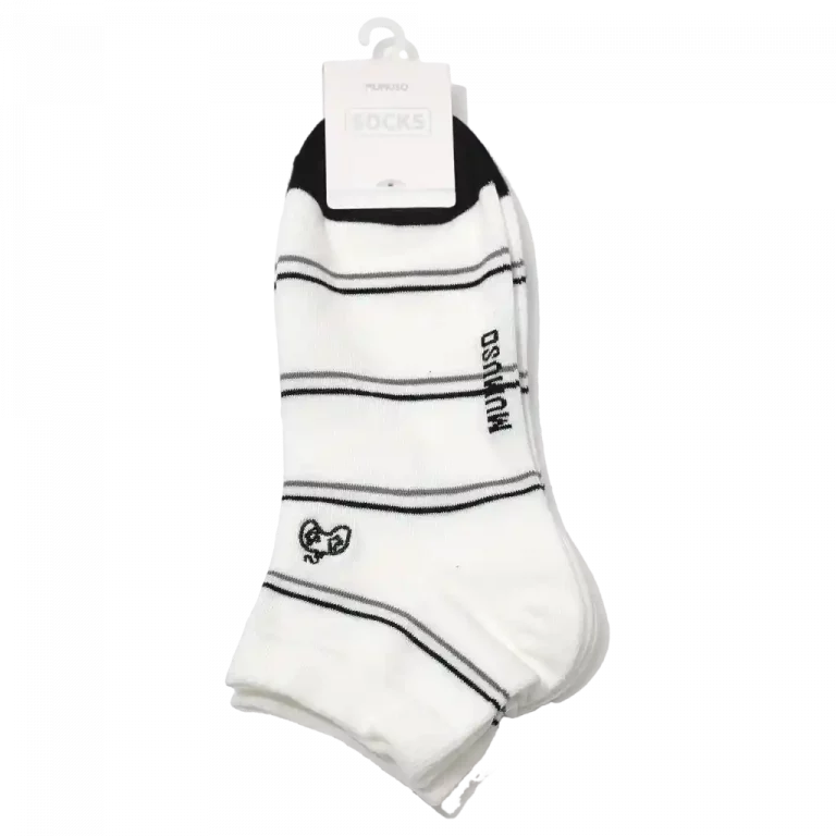 MUMUSO Sneakersocken für Herren mit gestreiftem Muster (Weiß/Schwarz) – ideal für den Alltag, aus Baumwolle.