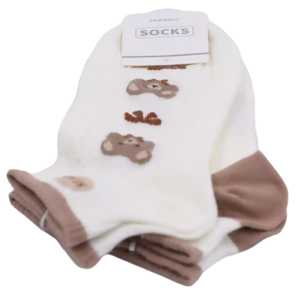 mumuso_sneakersocken_damen_weiss_bear_2.webp MUMUSO Sneakersocken für Damen in Weiß mit süßem Bärenmotiv - bequem und stylisch für den Alltag.