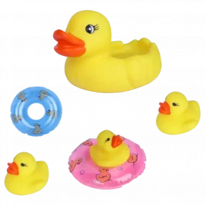 MUMUSO Spielzeugset mit gelber Gummi-Ente und Schwimmring, aus PVC für Kinder.