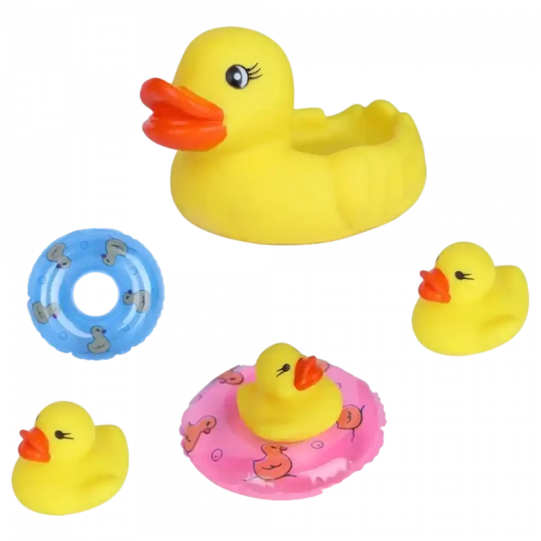 MUMUSO Spielzeugset mit gelber Gummi-Ente und Schwimmring, aus PVC für Kinder.