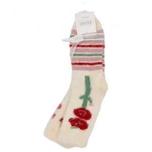 MUMUSO Streifensocken mit Blumenmuster in Grün und Rot – stilvolle und gemütliche Damen-Socken.