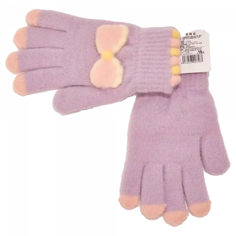 MUMUSO Kinder Strickhandschuhe (Lila) mit Schleife – perfekt für kalte Tage und stylische Akzente.