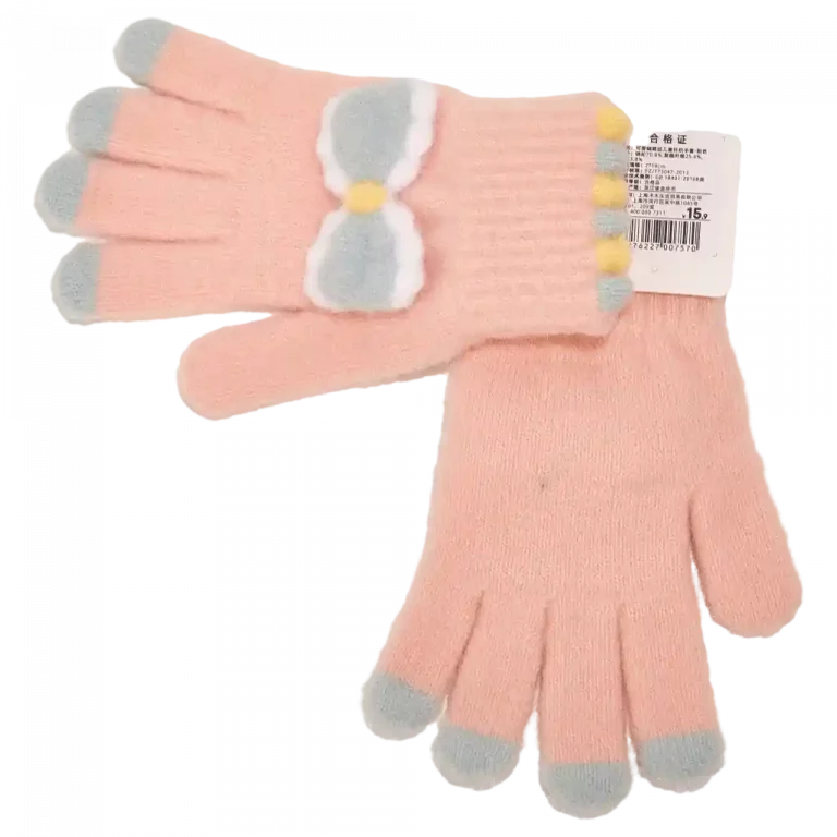 MUMUSO Strickhandschuhe für Kinder in Rosa mit Schleife – ideal für kalte Tage und wunderschönen Look.